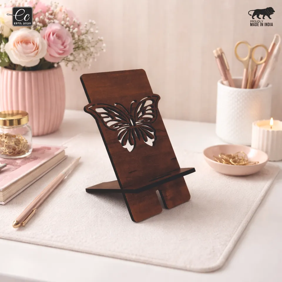 Premium MDF Wooden Mobile Stand with Butterfly Design